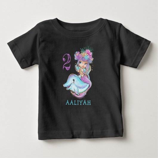 Mignonne Sirène Bébé avec T-shirt d'anniversaire d (Devant)