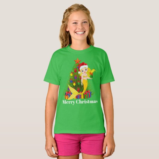 Mignonne sirène de Noël ajouter un t-shirt de mess (Devant entier)