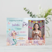 mignonne sirène magique Photo invitation anniversa (Debout devant)