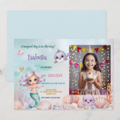 mignonne sirène magique Photo invitation anniversa (Devant / Derrière)