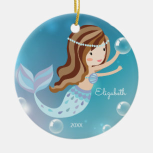 Mignonne Sirène Ornement de Noël personnalisé