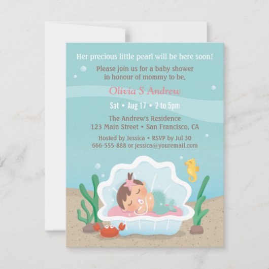 Mignonne sirène sous la mer Invitations de douche (Devant)