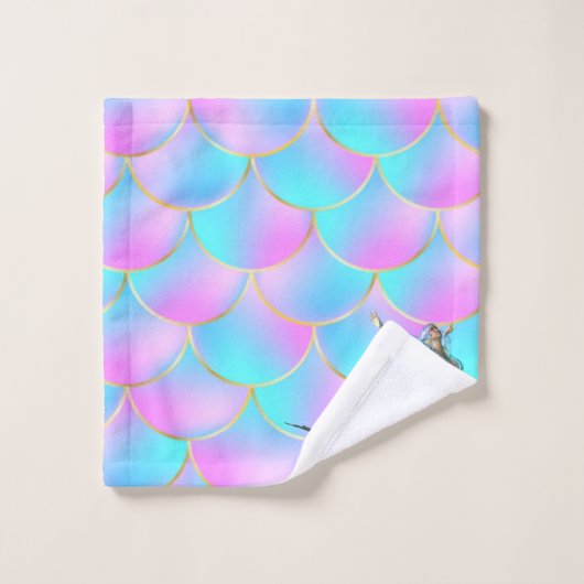 Mignonne Sirène Sur Les Échelles De Queue De Sirèn (Gant de toilette)