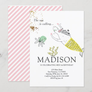 Mignonne Sirène Unicorn Faux Gold Invitation Anniv