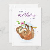Mignonne Sloth Maman Bébé Bonne carte de fête des (Devant / Derrière)