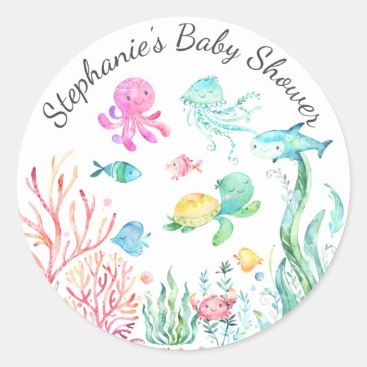Mignonne sous le Baby shower de mer Favor Sticker (Devant)