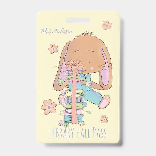 Mignonne Spring Bunny Library Hall Pass Badge (Front)