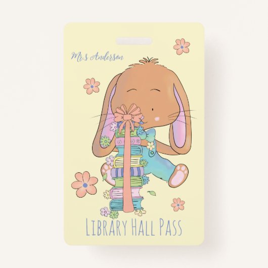 Mignonne Spring Bunny Library Hall Pass Badge (Devant)
