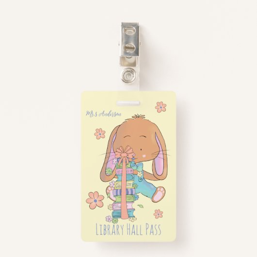 Mignonne Spring Bunny Library Hall Pass Badge (Devant avec clip)