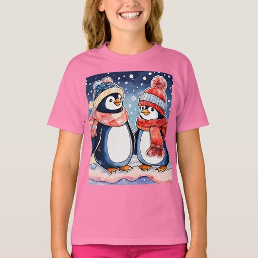 Mignonne T-shirt manchot de dessin animé pour fill (Devant)