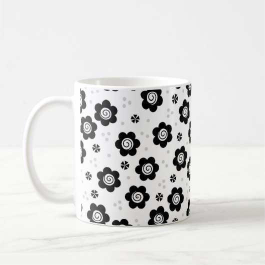 Mignonne tasse de fleurs blanches noires (Gauche)