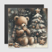 Mignonne Teddy Bear Noël Salutation Carte magnétiq (Devant / Derrière)
