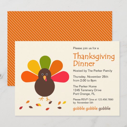 Mignonne Turquie Thanksgiving Party Invitation (Devant / Derrière)
