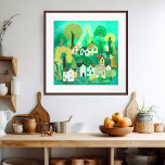 Mignonne Village champêtre Vert coloré Sweet Art<br><div class="desc">Ajoutez votre propre texte si vous le souhaitez ! Sélectionnez la taille de l'impression à l'aide du menu déroulant ci-dessus, et vous pouvez cliquer sur le bouton "modifier la conception" pour customiser l'illustration pour qu'elle s'adapte à n'importe quelle taille de papier. Achetez une simple affiche ou une version entièrement encadrée...</div>