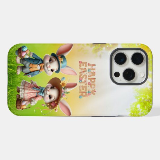 Mignonne, Whimsical Joyeuse Pâques avec 2 lapins (Verso Horizontal)