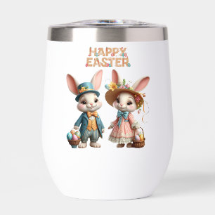 Mignonne, Whimsical Joyeuse Pâques avec 2 lapins