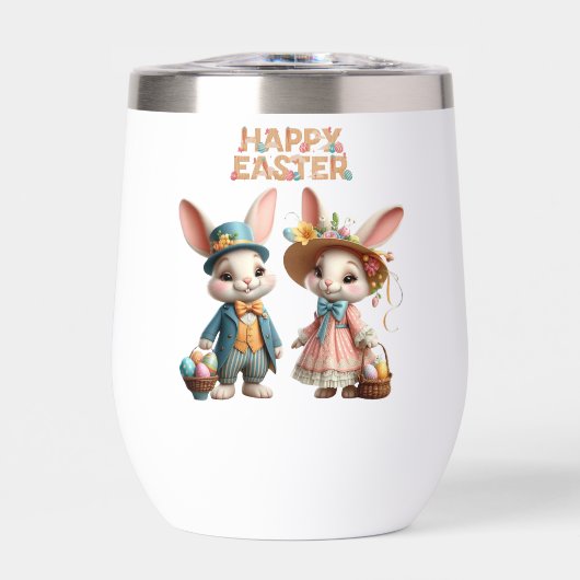 Mignonne, Whimsical Joyeuse Pâques avec 2 lapins (Avant)