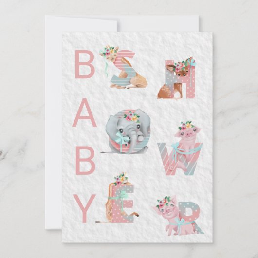 *~* Mignonnes Lettres Animales Invitation Baby sho (Devant)