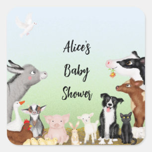 Mignons animaux de ferme autocollants baby shower 