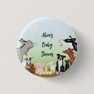 Mignons animaux de ferme baby shower badge rond