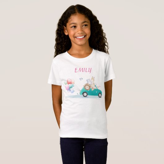 Mignons animaux en voiture et t-shirt fille en bal (Devant entier)