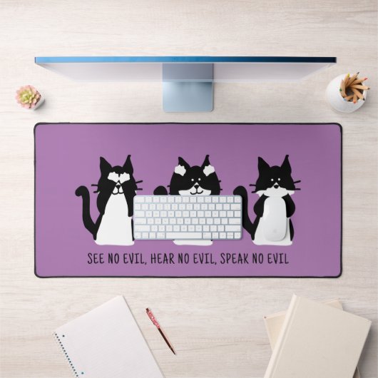 Mignons chats smokings noir et blanc violets (Bureau 1)