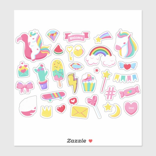 Mignons Conception Bundle Unicorn Girls Stickers F (Feuille)