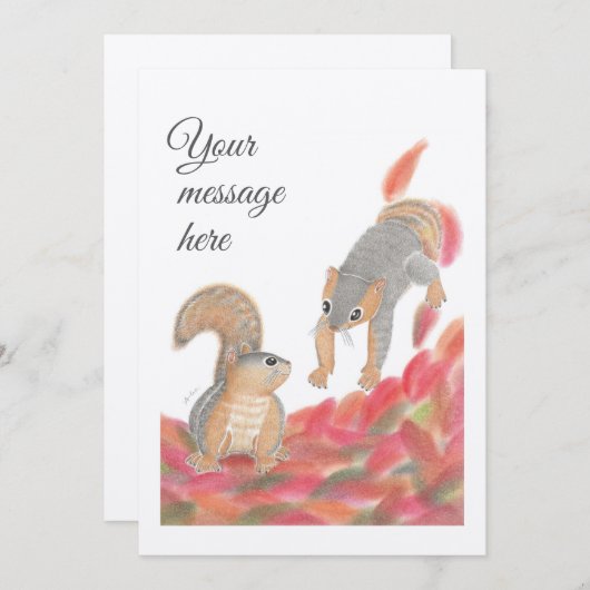 Mignons écureuils chutent message plat / Carte de  (Devant / Derrière)