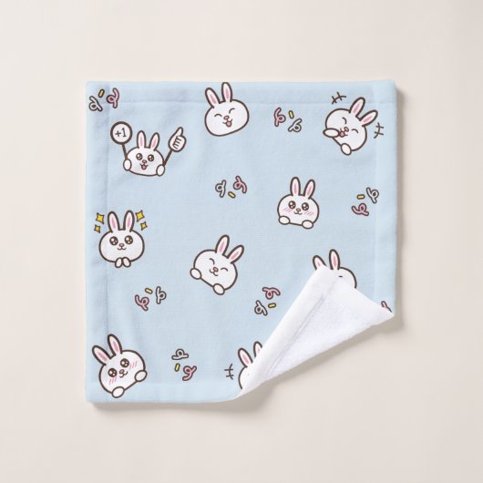 Mignons émoticônes de lapin bleu (Gant de toilette)