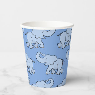 Mignons gobelets en papier motif éléphant bleu pou