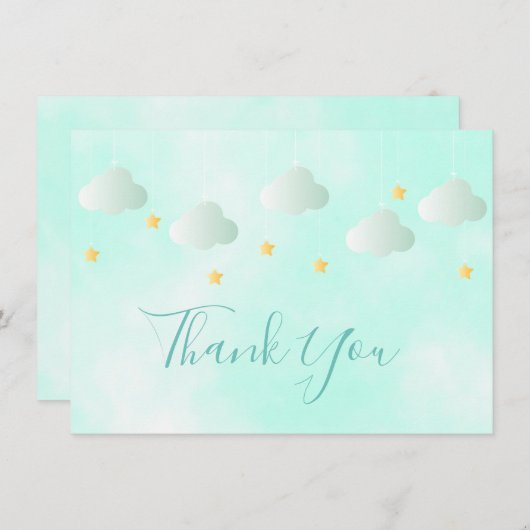 Mignons Gold Stars Clouds verts Script Merci (Devant / Derrière)