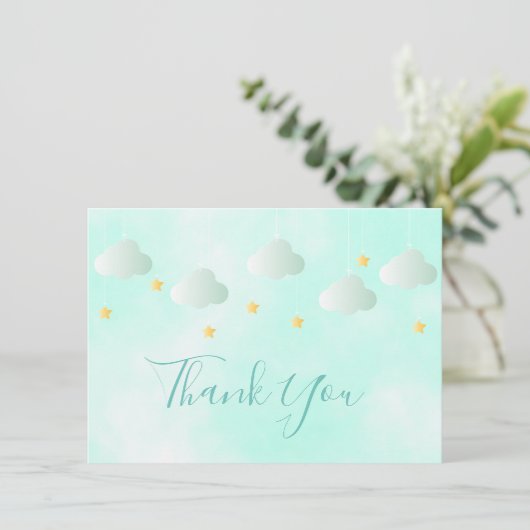 Mignons Gold Stars Clouds verts Script Merci (Debout devant)