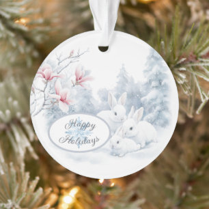 Mignons lapins blancs en vacances d'hiver neige