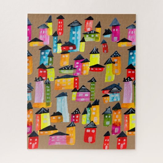 Mignons maisons blanches aquarelle puzzle (Vertical)