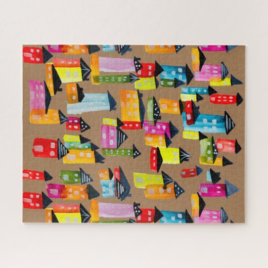 Mignons maisons blanches aquarelle puzzle (Horizontal)