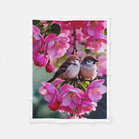Mignons oiseaux sur couverture en polaire d'arbres (Devant)