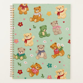 Mignons ours en peluche et fleurs sur fond vert me