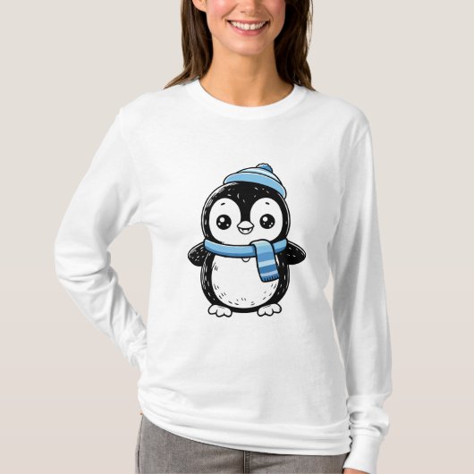mignons t-shirts pour femmes avec manchots (Devant)