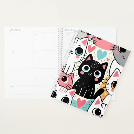 Mignons visages de chat Kawaii et cœurs fantaisist (Devant avec enveloppe)