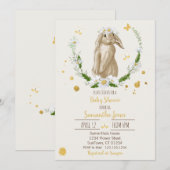 Migny lapin avec marguerite | Invitation Baby show (Devant / Derrière)