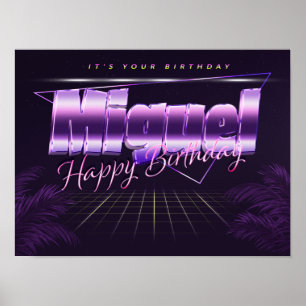 Miguel Name Vorname lila retro Poster Geburtstag