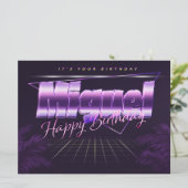 Miguel prénom carte rétro lilas pour anniversaire (Debout devant)
