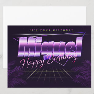 Miguel prénom carte rétro lilas pour anniversaire
