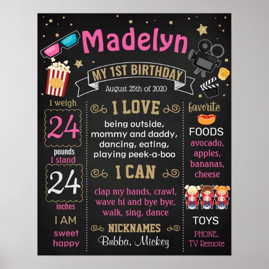 Mijlestone-teken van Movie Night Birthday Party Poster (Voorkant)