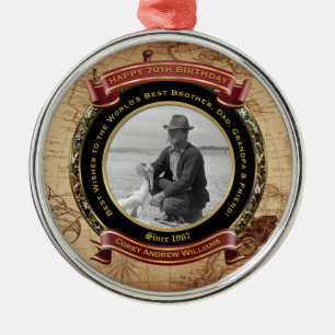 Mijlpaal Birthday Gold Photo  Map 70th Metalen Ornament
