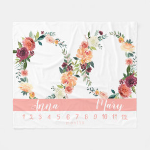 Mijlpaal van een tweelingkinderperzikgroeikaart fleece deken