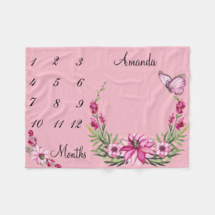 Mijlpalen Roze Waterverf Krans Baby Aandenken Fleece Deken
