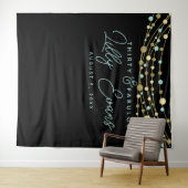 Mijlpalen verjaardagsfeest banner turquoise en gou wandkleed (In Situ (horizontaal))