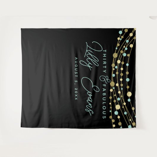 Mijlpalen verjaardagsfeest banner turquoise en gou wandkleed (Voorkant (horizontaal))