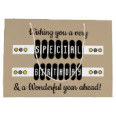 Mijlsteen speciale verjaardagsbenaming grijs geel groot cadeauzakje (Achterkant)